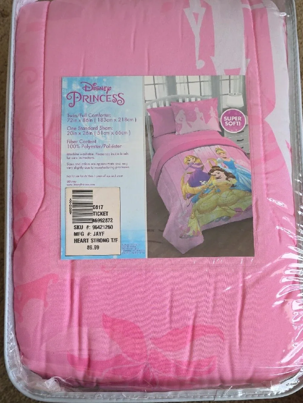 Disney Princess Pink and Blue Comforter Set with Sham